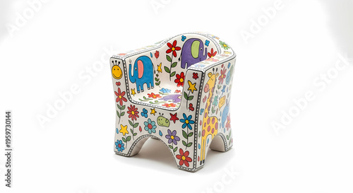 Hand Painted Clay Chair for Children with Artistic Design