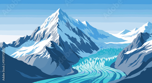 Illustration of Glacier and Mountains.