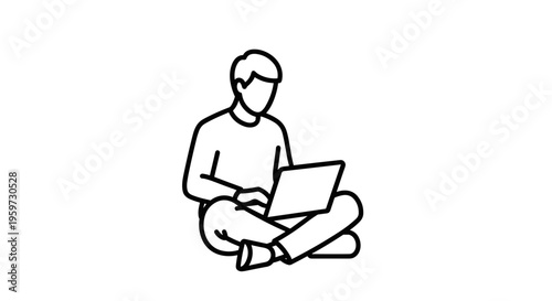 Man Sitting with Laptop Computer.