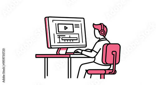 Person Working on Computer with Headphones.