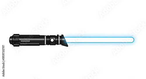 A sleek black lightsaber with a bright blue blade, symbolizing power and precision in a futuristic design