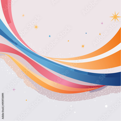 曲線リボンと輝きが舞う抽象的なお祝い背景のベクターイラスト