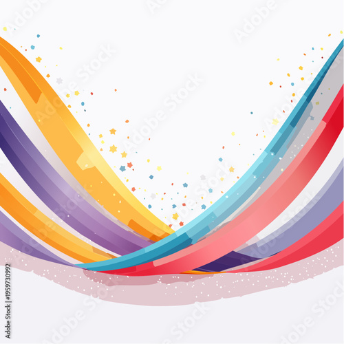 曲線リボンと輝きが舞う抽象的なお祝い背景のベクターイラスト