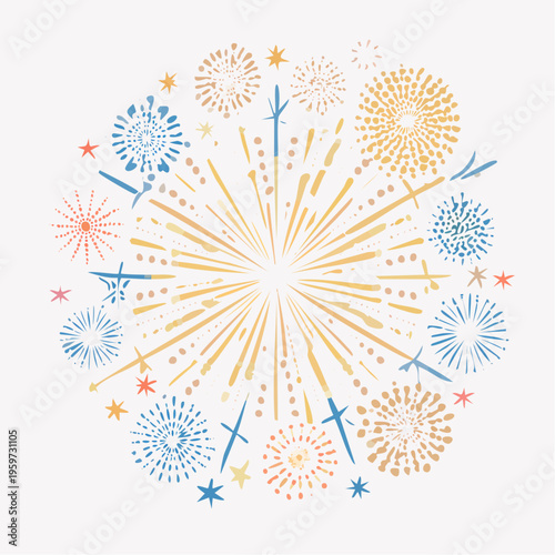 幾何学模様で描かれたモダンな打ち上げ花火のベクターイラスト