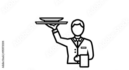 Waiter Serving Food on Tray.