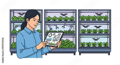 Smart farming greenhouse hydroponic monitoring agriculture technology indoor plants flat vector