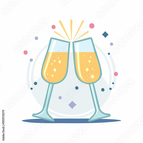 シャンパングラスで乾杯するシンプルなベクターイラスト