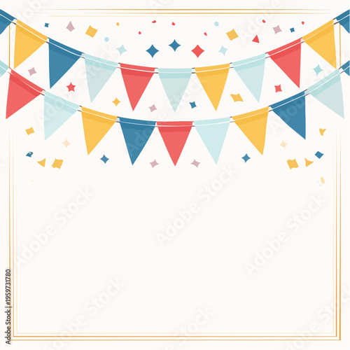 上部に飾られたカラフルなガーランドのお祝い用背景ベクターイラスト
