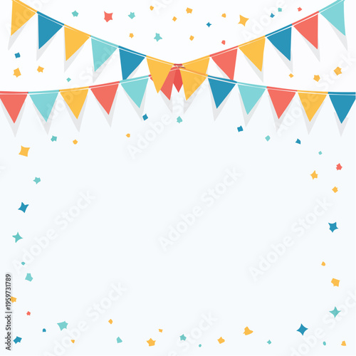 上部に飾られたカラフルなガーランドのお祝い用背景ベクターイラスト