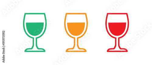 wine glasses filled with different colored liquids
