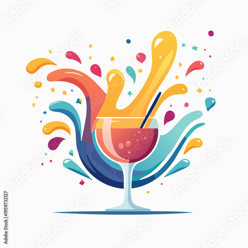 ドリンクのしぶきが抽象的な形を作るお祝いのベクターイラスト