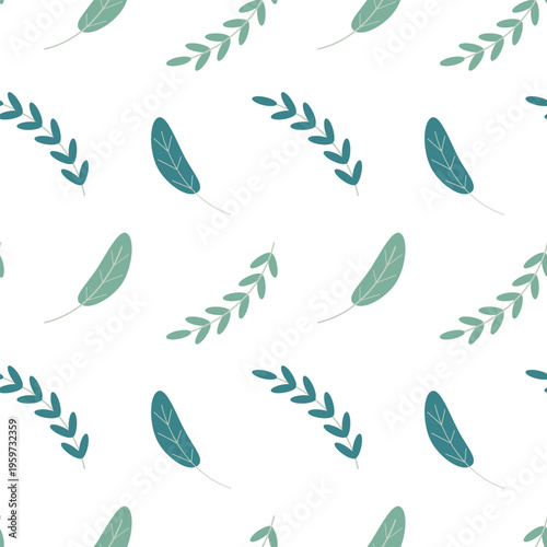 Seamless pattern with green leaves, vector illustration