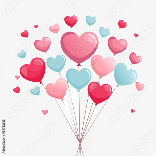 浮かび上がるハート型風船を描いた愛とお祝いのベクターイラスト