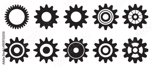  Diverse gear system icons for teamwork and business process synergy. vector illustration eps 10