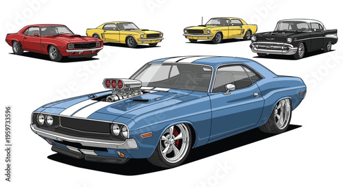 Dynamic Illustration of Vintage American Performance Cars
