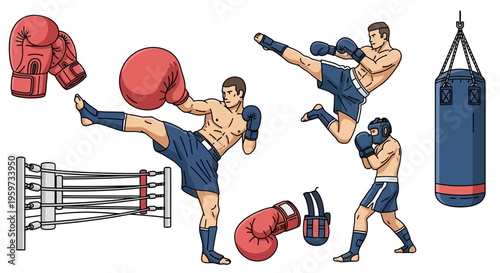 Martial Arts Fighters Training With Gloves and Punching Bag Ready for Combat Sports Competition and Fitness Workouts