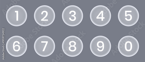 Set of glossy phone numbers button. Set of numbers 0 to 9 in glossy circle. Number circles set 0 to 9 icon for education and UI or UX design. Safe lock pin code number symbols.