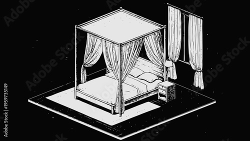 Four Poster Bed With Curtains.