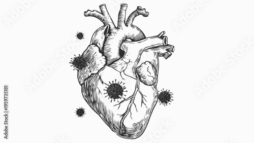 Human heart with virus infection.