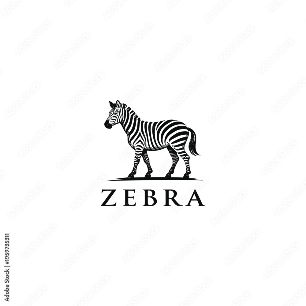 Naklejka premium Zebra Animal Logo – Wildlife Black and White Minimal Illustration
