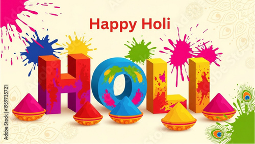 Vibrant Holi celebration with colorful powders and diyas outdoors