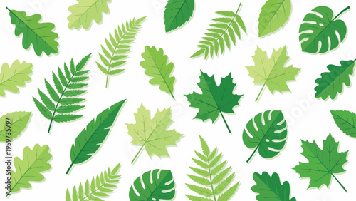Leaves of Various Green Plants Creating a Fresh Botanical Pattern