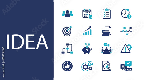 Business Idea Concept with Icon Set and Large Text Header