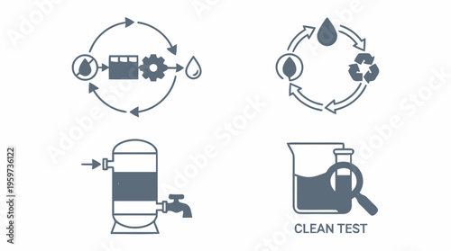 Water Purification System Process Icons.