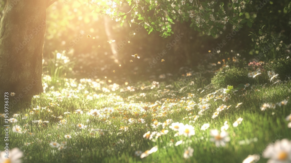 Fototapeta premium Sunlit Wildflower Meadow in Bloom