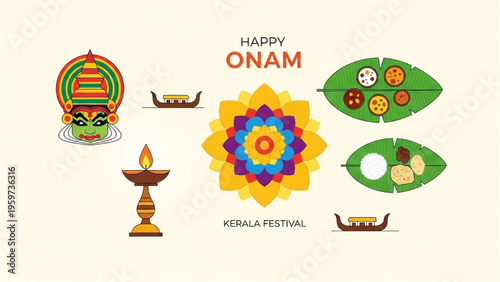 Vibrant Onam Festival Celebration with Traditional Elements in Kerala India