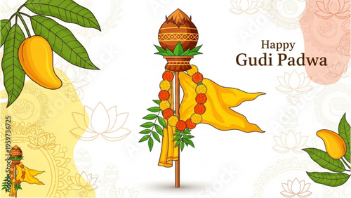 People celebrate Gudi Padwa with traditional mango pole decoration