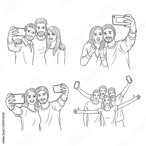 People capturing memories with selfies using smartphones, illustrating modern communication and social connection in everyday life