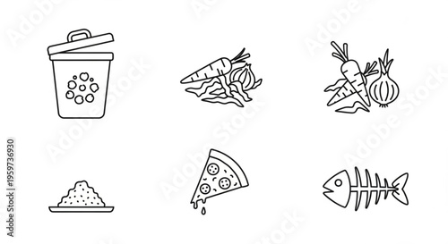 Organic Waste and Composting Line Icon Set