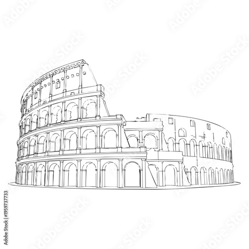 Colosseum Line Art Illustration Travel Landmark Rome