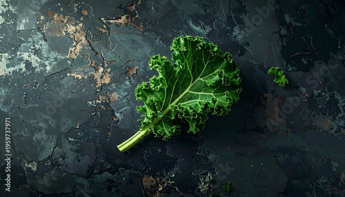 Fresh Kale Leaf on Dark Background.
