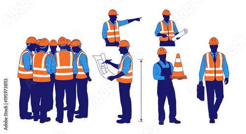 Construction workers in safety gear.