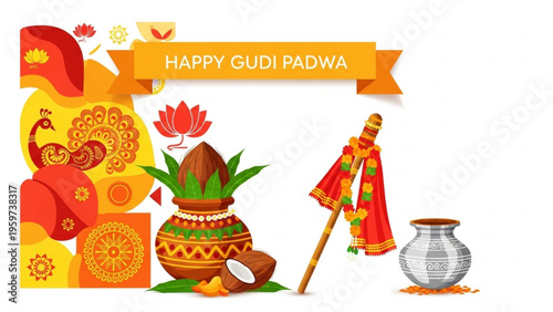 People celebrate Gudi Padwa with traditional decorations and offerings at home.