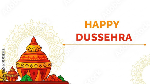 Vibrant Dussehra Celebration with Traditional Temple Structure and Festive Decorations