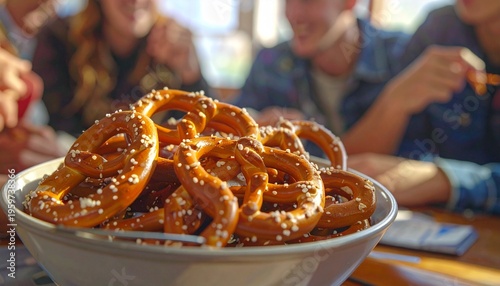 Fresh Pretzels in Bowl on Table.