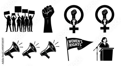 Empowering vector graphic collection representing women's rights, social justice, and collective action through powerful protest symbols and advocacy visuals