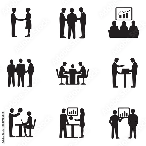 Successful business collaboration icon set vector