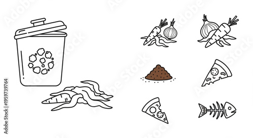 Organic Waste and Composting Line Icon Set