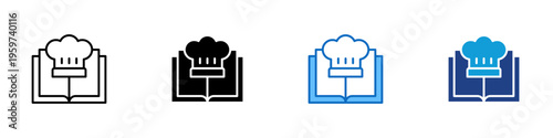 Cooking Book Multiple Style Icon Design Vector - Recipe book with chef hat representing culinary guide, cooking instruction, and food preparation learning