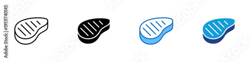 Grilled Steak Multiple Style Icon Design Vector - Beef steak with grill marks representing cooked meat, barbecue preparation, and protein rich meal