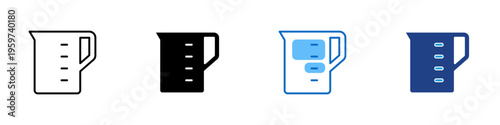 Measuring Cup Multiple Style Icon Design Vector - Measuring cup representing ingredient portioning, cooking preparation, and precise kitchen measurement