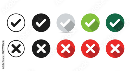 Set of various checkmark and cross icons, conveying approval, rejection, success, and failure in a clean, modern design