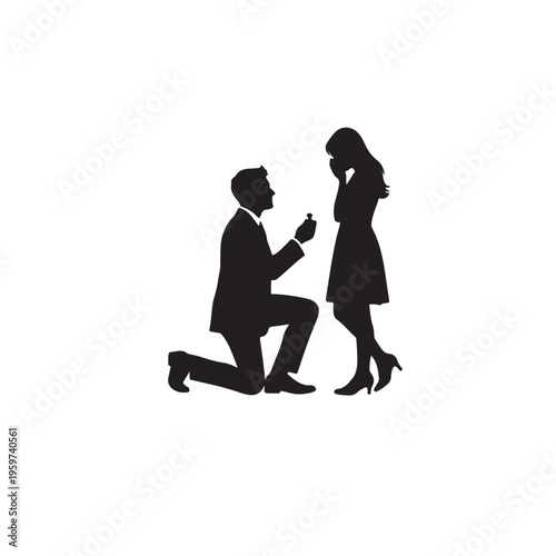 Man kneeling down proposing to a woman with a ring