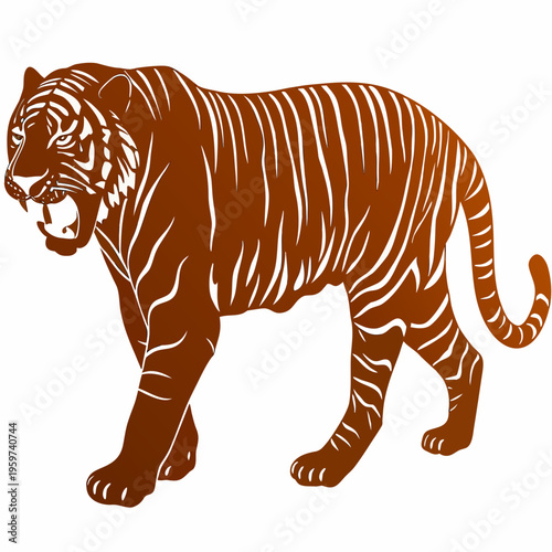 A stylized illustration of a fierce tiger with an open mouth