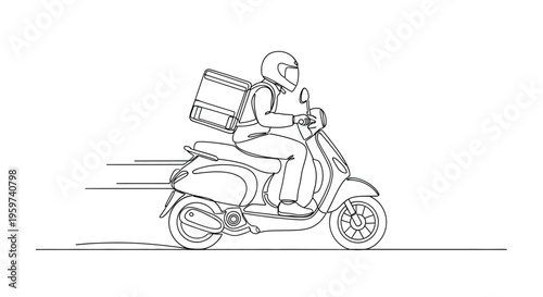 Delivery rider on scooter with food box on back driving fast
