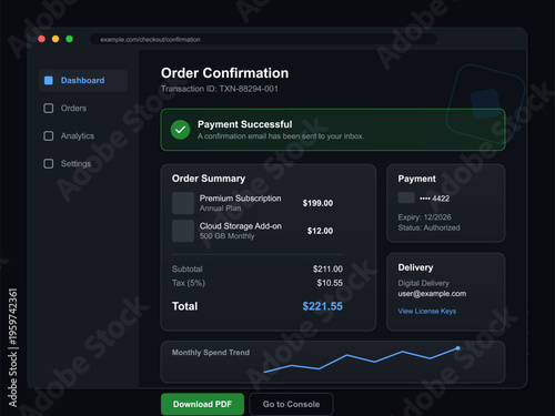 Payment Successful Order Confirmation Screen